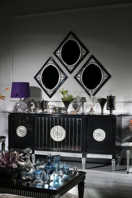 Casa Padrino Luxus Barock Wohnzimmer Set Schwarz / Silber - Sideboard und 3 Spiegel