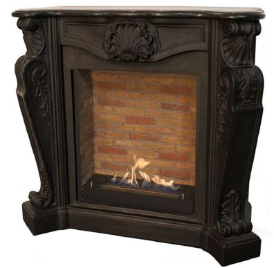 Casa Padrino Jugendstil Kamin mit Biobrenner Schwarz 127,5 x 48,5 x H. 111 cm - Prunk