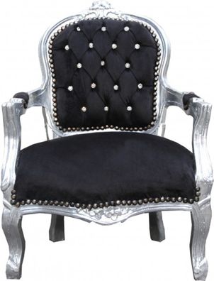 Casa Padrino Barock Kinder Stuhl Schwarz / Silber mit Bling Bling Glitzersteinen - Ki