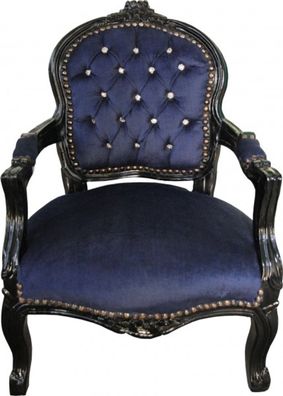 Casa Padrino Barock Kinder Stuhl Royalblau / Schwarz mit Bling Bling Glitzersteinen