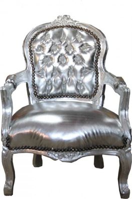Casa Padrino Barock Kinder Stuhl Silber Lederoptik / /ilber - Armlehnstuhl