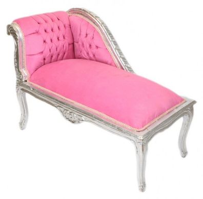 Casa Padrino Barock Kinder Chaiselongue Rosa / Silber Mod2 - Tron Barock Möbel