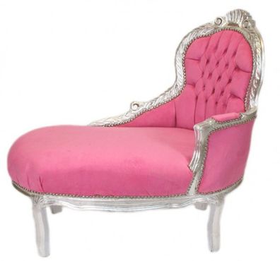 Casa Padrino Barock Kinder Chaiselongue Rosa / Silber Mod2 - Barock Möbel