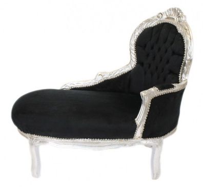 Casa Padrino Barock Kinder Chaiselongue Schwarz / Silber Mod2 - Barock Möbel