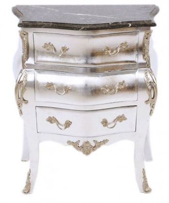 Casa Padrino Barock Kommode Silber mit Marmorplatte 65 x 40 x H 75 cm - Nachttisch Ko