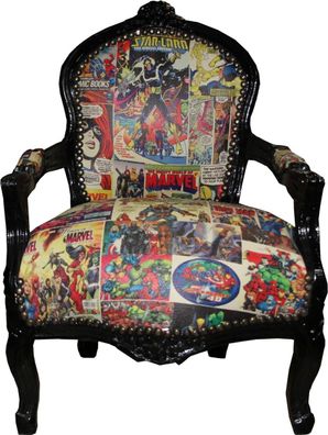 Casa Padrino Barock Kinder Stuhl Comic Lederoptik / Schwarz - Armlehnstuhl
