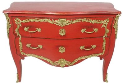 Casa Padrino Barock Kommode Antik Rot / Gold 130 x 65 x H. 90 cm - Handgefertigte Mas