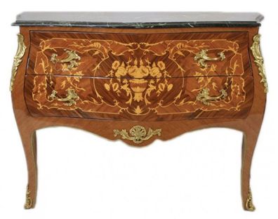 Casa Padrino Barock Kommode Braun mit grüner Marmorplatte 2 Schubladen - Empire Kommo