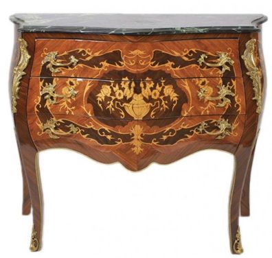 Casa Padrino Barock Kommode Braun mit grüner Marmorplatte 3 Schubladen - Empire Kommo