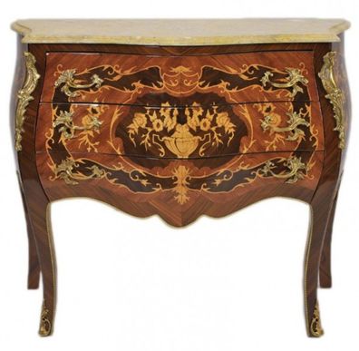 Casa Padrino Barock Kommode Braun mit cremefarbener Marmorplatte 3 Schubladen - Empir