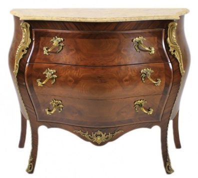 Französische Barock Kommode Braun mit cremefarbener Marmorplatte 3 Schubladen von Cas