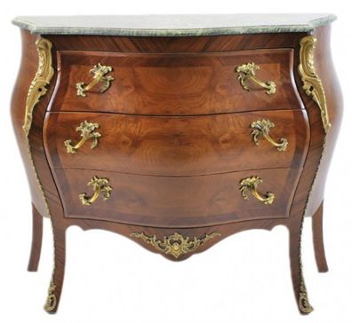 Französische Barock Kommode Braun mit grüner Marmorplatte 3 Schubladen von Casa Padri