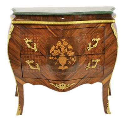 Französische Barock Kommode Braun mit grüner Marmorplatte 2 Schubladen von Casa Padri