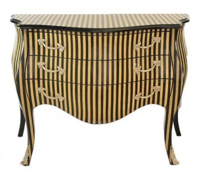 Casa Padrino Barock Kommode Streifen Creme / Schwarz - Handgefertigt aus Massivholz