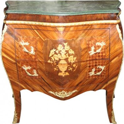 Casa Padrino Barock Kommode Braun mit Marmorplatte Mahagoni Intarsien mit 2 Schublade