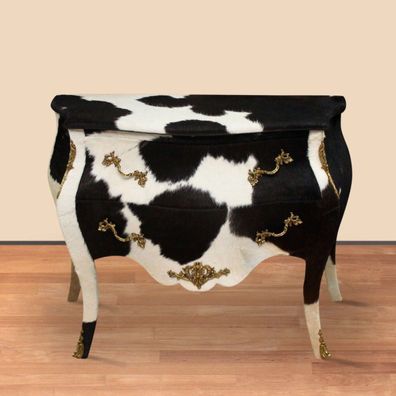 Casa Padrino Barock Kuhfell Kommode Schwarz / Weiß 100 x 50 x H. 80 cm - Antik Stil M