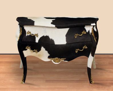 Casa Padrino Barock Kuhfell Kommode Schwarz / Weiß 120 x 55 x H. 85 cm - Antik Stil M
