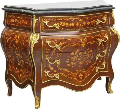 Casa Padrino Barockstil Kommode mit 4 Schubladen und Marmorplatte in braun / gold / s