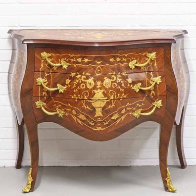Casa Padrino Barockstil Kommode mit 3 Schubladen in braun Intarsien / gold 100 x 50 x