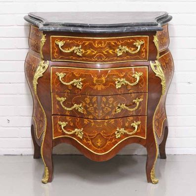 Casa Padrino Barock Kommode mit 4 Schubladen und Marmorplatte in braun / gold / schwa