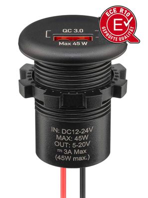 USB-A Einbaucharger, offene Kabelenden, max. 45 W, 150 mm