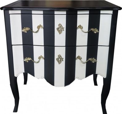 Casa Padrino Barock Kommode Schwarz / Weiß Streifen / Holzfarben mit Gold Applikation