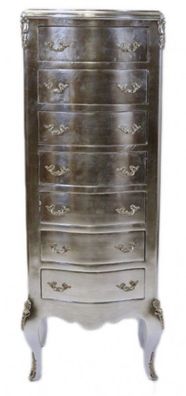 Casa Padrino Barock Kommode Silber mit 7 Schubladen 120 x 45x 35 cm - Antik Stil
