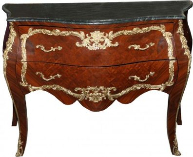 Casa Padrino Barock Kommode Braun mit Marmorplatte Mahagoni Intarsien B 129 cm - Baro
