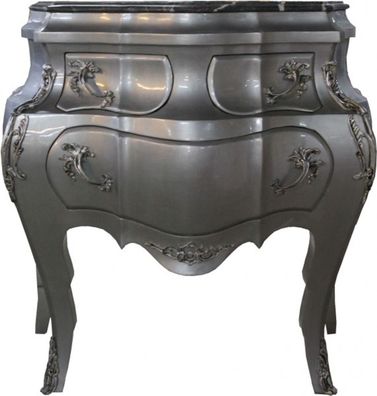 Casa Padrino Barock Kommode Silber mit Marmorplatte B 95 cm, H 89 cm - Handgefertigte
