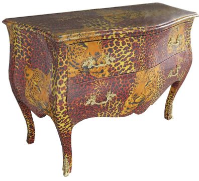 Casa Padrino Barock Kommode Leopard mit goldenen Metall Applikationen 123 cm Mod4- Ba