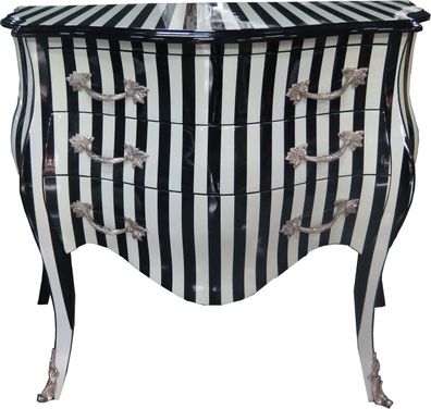 Casa Padrino Barock Kommode Schwarz / Weiß Streifen 100 cm - Antik Stil Möbel - Kommo