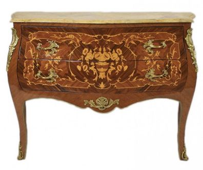 Casa Padrino Barock Kommode Braun mit Marmorplatte Creme und 2 Schubladen - Empire Ko