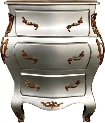 Casa Padrino Barock Kommode Silber / Messingfarben - Handgefertigte Massivholz Kommod