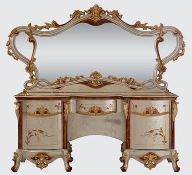 Casa Padrino Luxus Barock Schlafzimmer Kommode mit Spiegel Silber / Braun / Gold - Ba