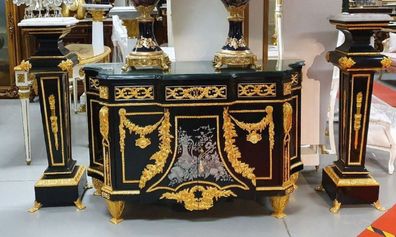 Casa Padrino Luxus Barock Möbel Set Schwarz / Gold - 1 Barock Kommode und 2 Barock Sä