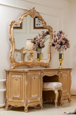 Casa Padrino Luxus Barock Schlafzimmer Schminktisch Set Gold - 1 Barock Schminktisch