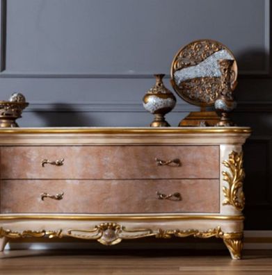 Casa Padrino Luxus Barock Kommode Beige / Weiß / Gold - Prunkvoller Massivholz Schran