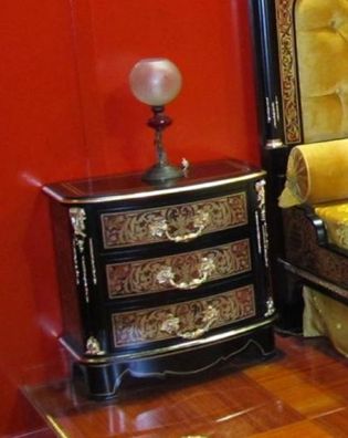 Casa Padrino Luxus Barock Boulle Nachtkommode Schwarz / Rot / Gold - Handgefertigter