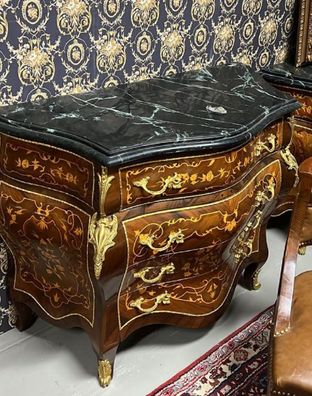 Casa Padrino Barock Kommode Braun Intarsien / Gold / Schwarz - Handgefertigte Massivh
