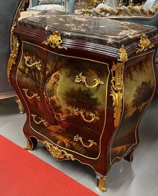 Casa Padrino Barock Kommode Braun / Gold / Mehrfarbbig / Schwarz - Handgefertigte Mas