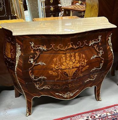 Casa Padrino Barock Kommode Dunkelbraun / Braun Intarsien / Gold / Cremefarben - Hand