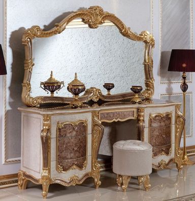 Casa Padrino Luxus Barock Schlafzimmer Set Weiß / Braun / Gold / Silber
