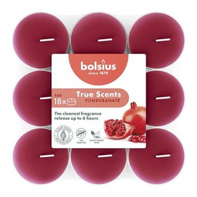 Duft-Teelichter, Granatapfel, True Scents, Bolsius, Ø39 mm, Brenndauer ca. 6h, 18 Stü