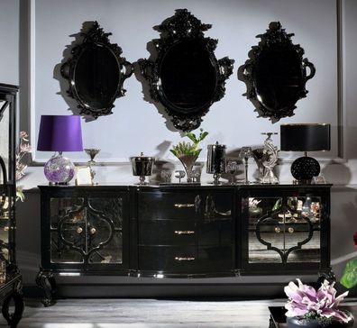 Casa Padrino Luxus Barock Wohnzimmer Set Schwarz / Gold - Prunkvolle Kommode und 3 Wa