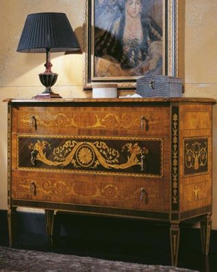 Casa Padrino Luxus Barock Kommode mit 3 Schubladen Hellbraun / Schwarz / Gold 125 x 5