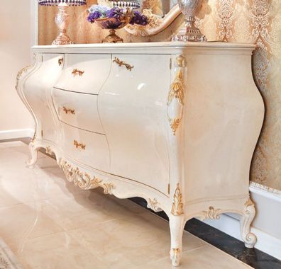 Casa Padrino Luxus Barock Kommode Creme / Gold 243 x 60 x H. 115 cm - Prunkvoller Mas