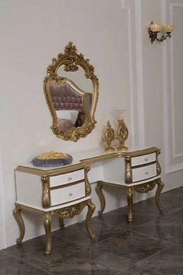 Casa Padrino Luxus Barock Schlafzimmer Kommode mit elegantem Wandspiegel Weiß / Gold