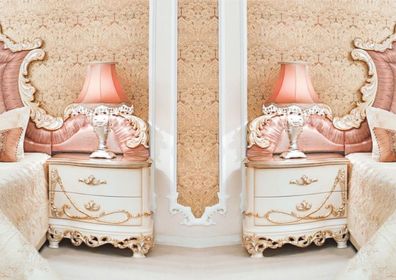 Casa Padrino Luxus Barock Nachtkommoden Set Weiß / Creme / Kupferfarben 70 x 55 x H