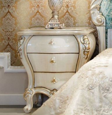 Casa Padrino Luxus Barock Nachtkommode Creme / Gold 60 x 55 x H. 68 cm - Prunkvoller