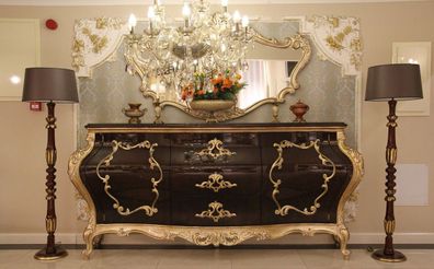 Casa Padrino Luxus Barock Kommode mit Wandspiegel Dunkelbraun / Gold - Handgefertigte
